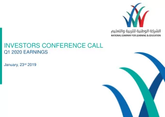 INVESTORS CONFERENCE CALL  Q1 2020 EARNINGS January, 23 rd 2019  DISCLAIMER  Information contained