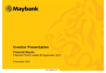 Investor Presentation  Financial Results  9 Months FY2012 ended 30 September 2012  9 November 2012