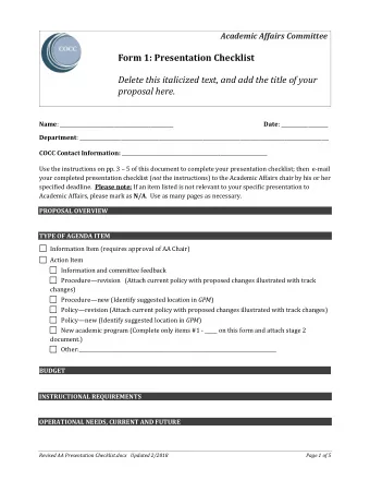 Form 1: Presentation Checklist  Delete this italicized text, and add the title of your proposal