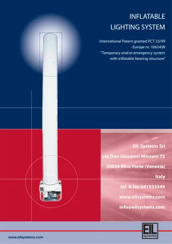 INFLATABLE  LIGHTING SYSTEM  International Patent granted PCT 33/99  - Europe nr. 1062458