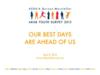 OUR BEST DAYS  ARE AHEAD OF US  April 9, 2013  www.arabyouthsurvey.com  Algeria Bahrain Egypt Iraq