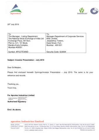 To,  To,  The Manager - Listing Department,  Manager-Department of Corporate Services  The National