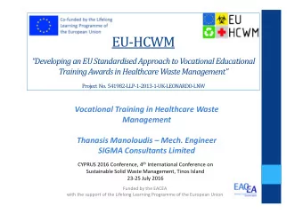 EUHCWM Developing an EU Standardised Approach to Vocational Educational Training Awards in