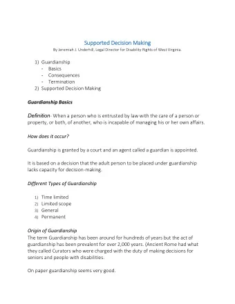 Supported Decision Making  By Jeremiah J. Underhill, Legal Director for Disability Rights of West