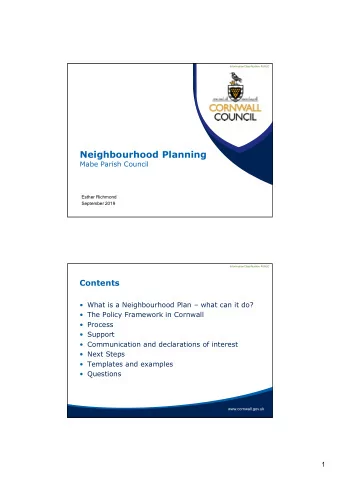 Neighbourhood Planning  Mabe Parish Council  Esther Richmond  September 2019  Information