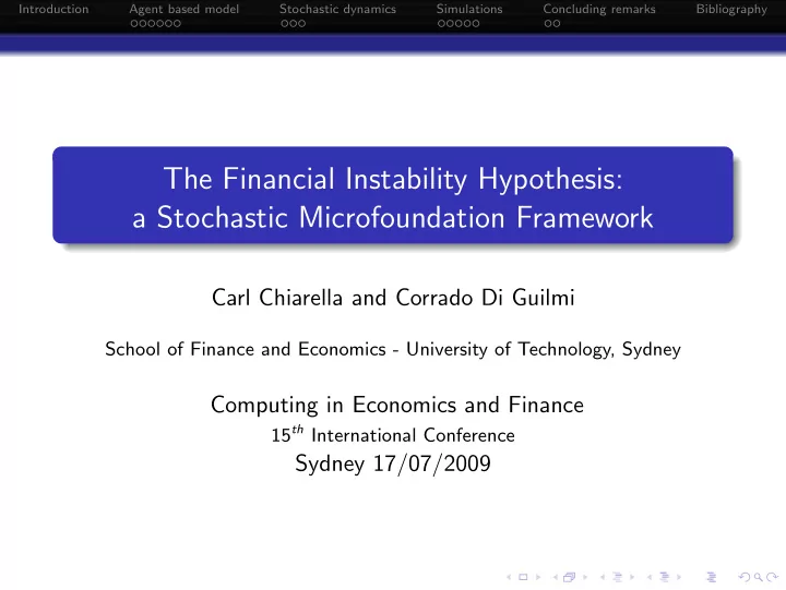 the financial instability hypothesis a stochastic