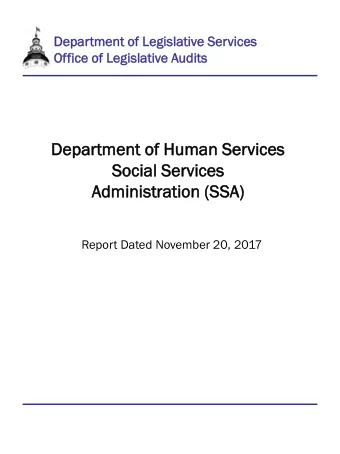 Adm  dmin  inis  istra  trati  tion  on (SSA)  Report Dated November 20, 2017  Department  tment of