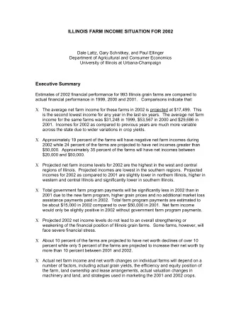 ILLINOIS FARM INCOME SITUATION FOR 2002  Dale Lattz, Gary Schnitkey, and Paul Ellinger  Department