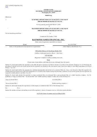 RAYMOND JAMES FINANCIAL, INC.  (Exact name of registrant as specified in its charter)  Florida  No.