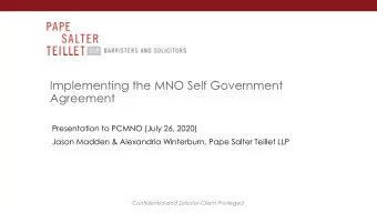 Implementing the MNO Self Government  Agreement  Presentation to PCMNO (July 26, 2020)  Jason