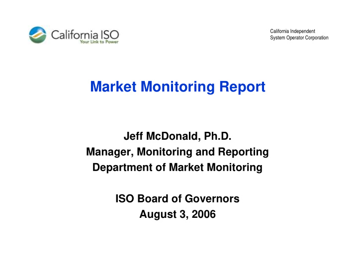 market monitoring report