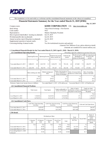 3. Consolidated Financial Results Forecast for the Year ending March 31, 2020 (April 1, 2019 -