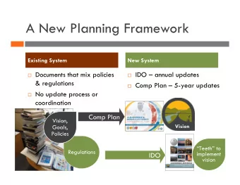 A New Planning Framework  Existing System  New System  Documents that mix policies  IDO