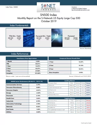 SN500  SN  00 Index  ex  Month  nthly R  Repor  eport  t on  on th  the  e S-Netw  etwork  ork US