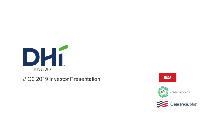q2 2019 investor presentation forward looking statements