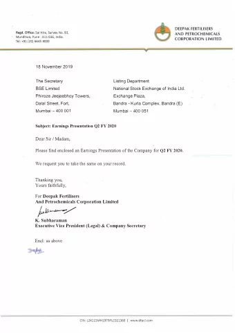 ./  K. Subharaman  Executive Vice President (Legal) &amp; Company Secretary  Encl: as above