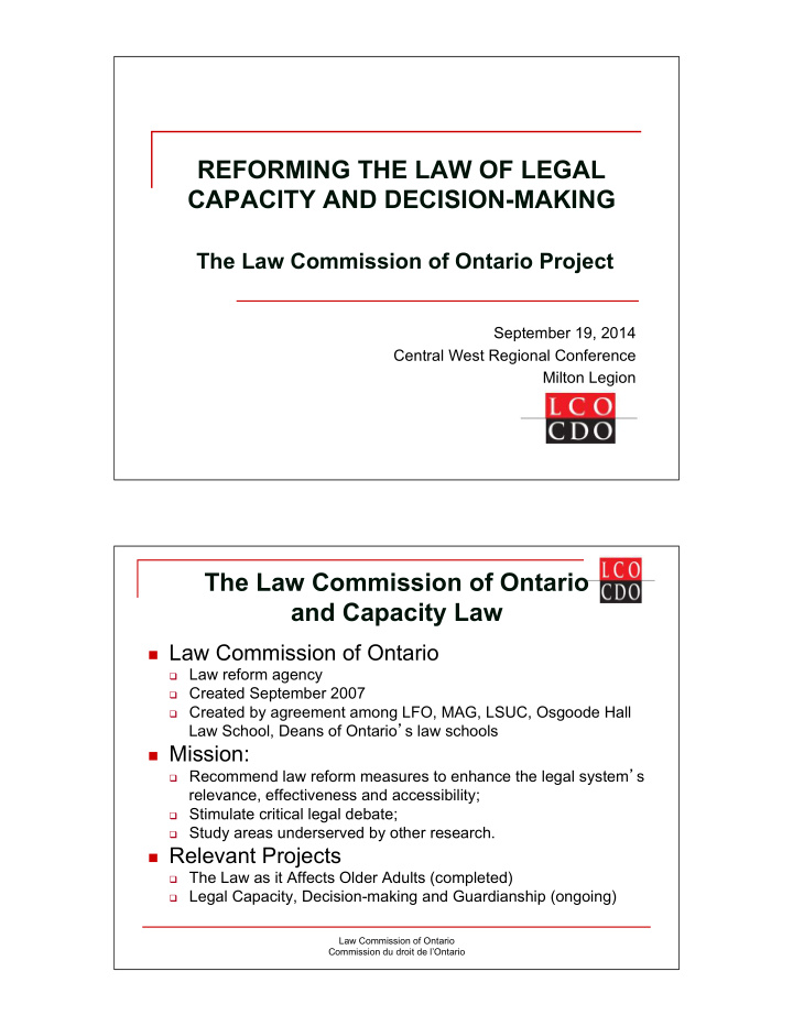 reforming the law of legal capacity and decision making