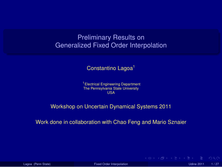preliminary results on generalized fixed order