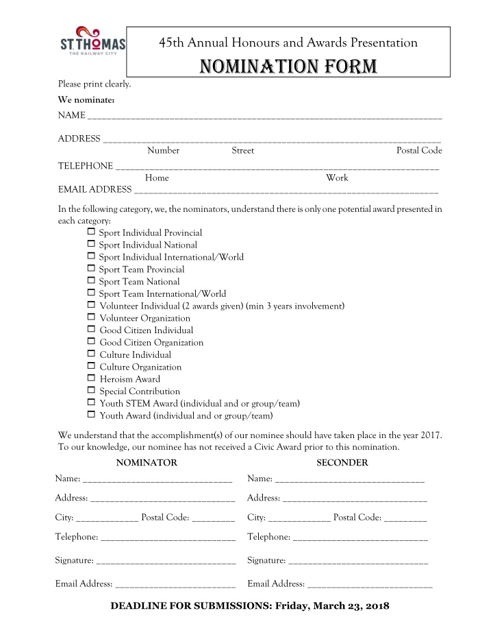 nomination form