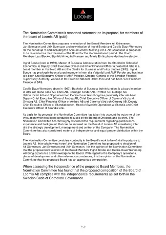 The N omination Committees reasoned statement on its proposal for members of  the board of