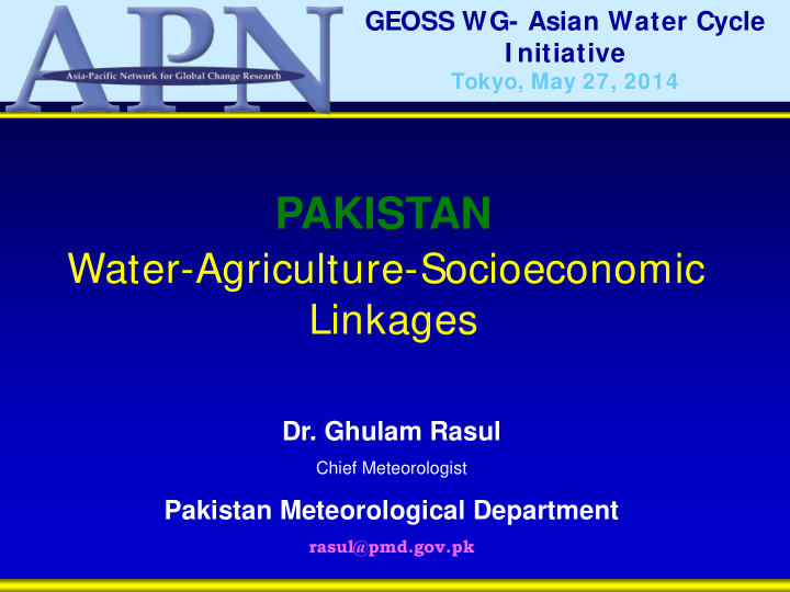 pakistan water agriculture socioeconomic linkages dr