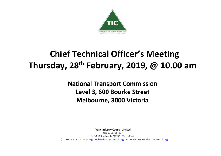 chief technical officer s meeting thursday 28 th february