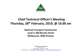 Chief Technical Officer  s Meeting Thursday, 28 th February, 2019, @ 10.00 am  National