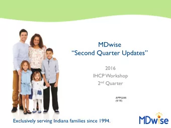 MDwise Second Quarter Updates  2016  IHCP Workshop 2 nd Quarter  APP0246  (6/16)  Exclusively