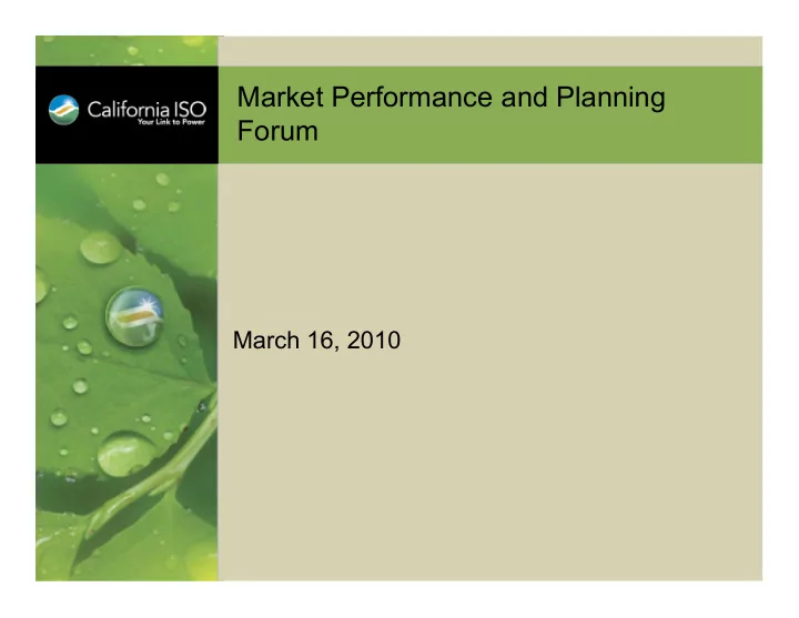market performance and planning forum