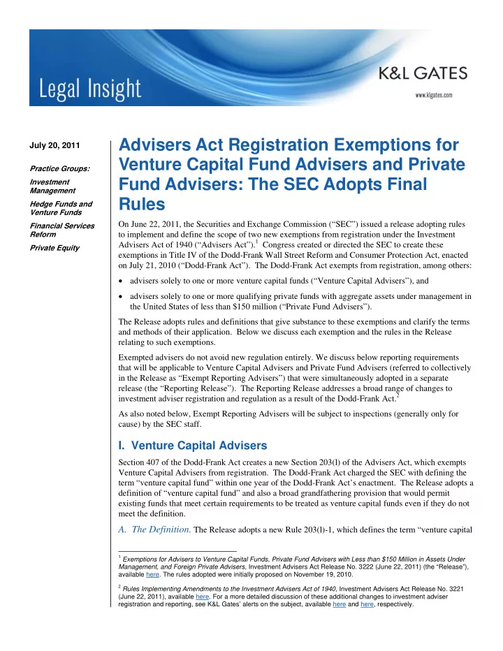 advisers act registration exemptions for