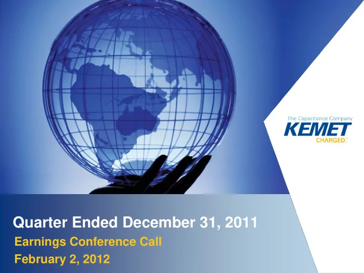 quarter ended december 31 2011