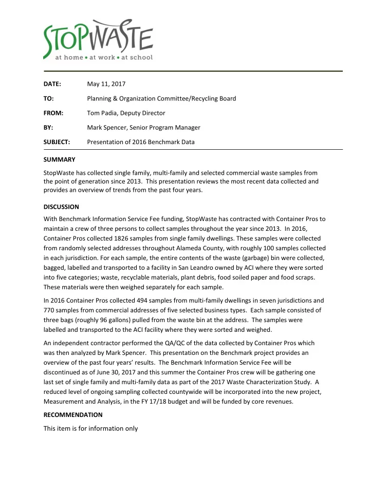 date may 11 2017 to planning organization committee