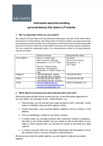 1. Who is responsible, whom can you contact?  We, notary Dr. Christof Hupe and notary Alexander