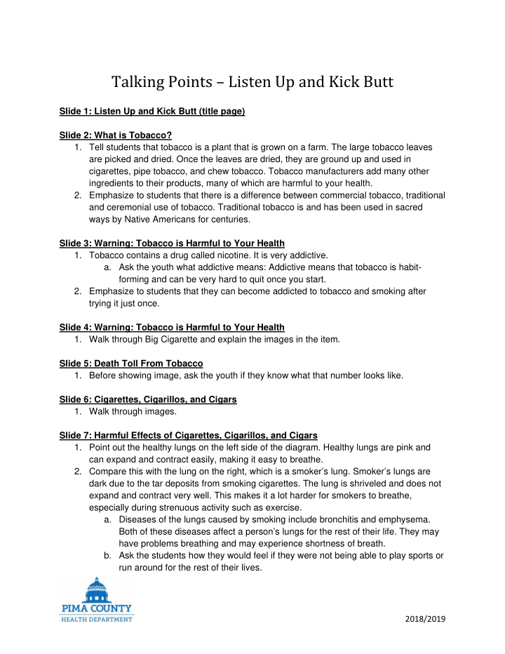 talking points listen up and kick butt