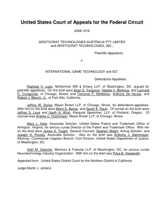 United States Court of Appeals for the Federal Circuit  2008-1016  ARISTOCRAT TECHNOLOGIES