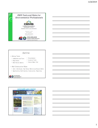 11/6/2019  DWR Tools and Rules for  Environmental Professionals  November 12, 2019  Kevin Donegan