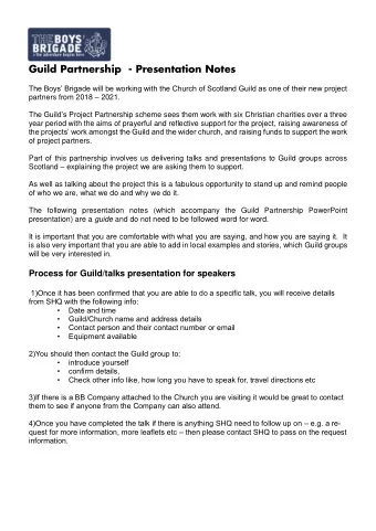 Guild Partnership  - Presentation Notes  The Boys Brigade will be working with the Church of