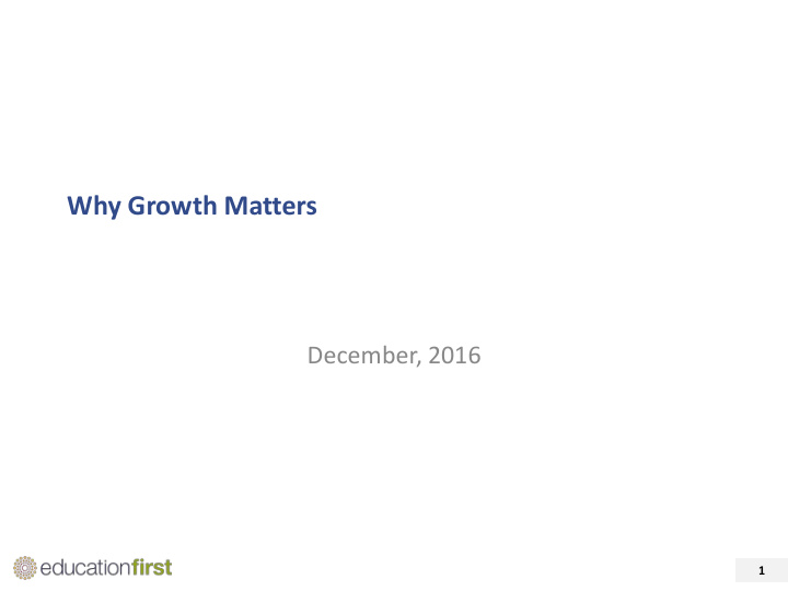 why growth matters