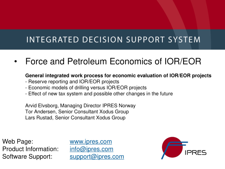force and petroleum economics of ior eor