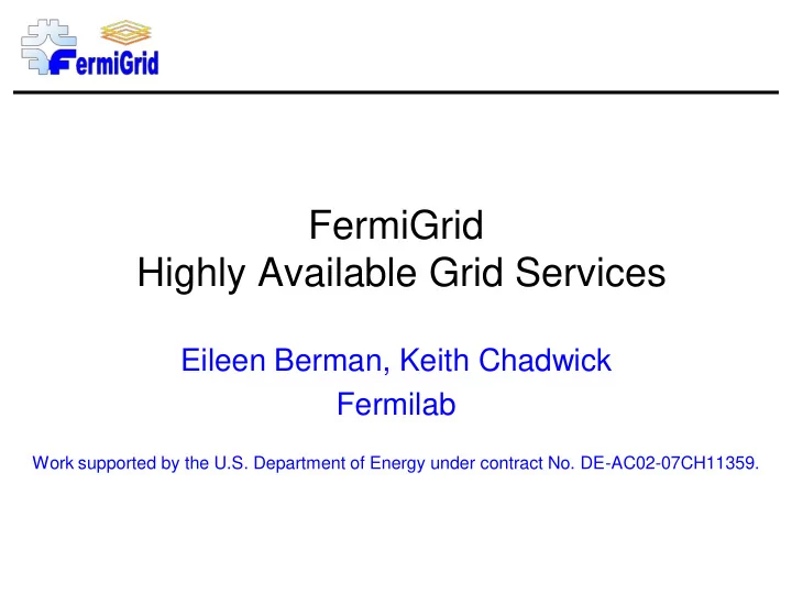 highly available grid services