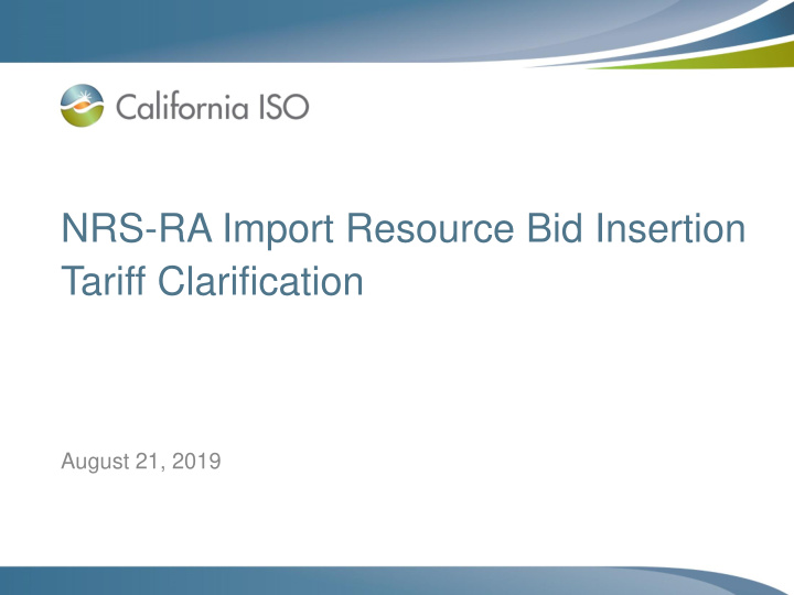 nrs ra import resource bid insertion tariff clarification