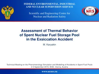of Spent Nuclear Fuel Storage Pool  in the Exsiccation Accident  M. Karyakin  Technical Meeting on
