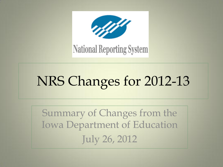 nrs changes for 2012 13