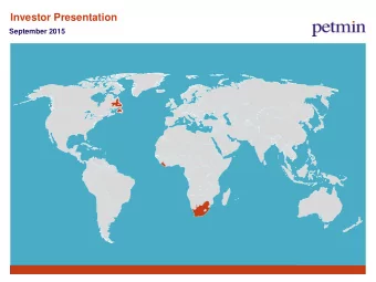 Investor Presentation  September 2015  Agenda  1.  Operational performance for the year ended 30