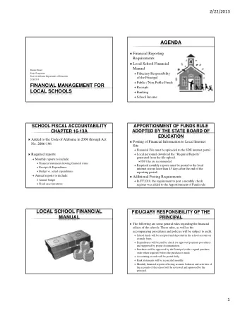 AGENDA  Financial Reporting  Requirements  Local School Financial  Manual  Dennis Heard