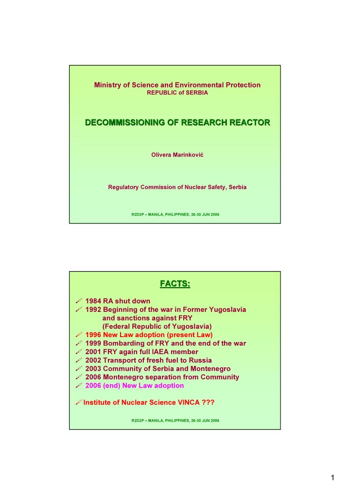 decommissioning of research reactor decommissioning of