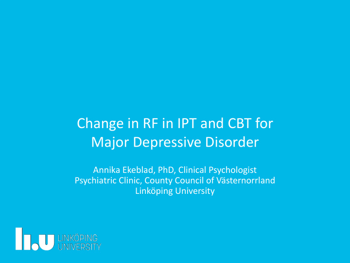 change in rf in ipt and cbt for major depressive disorder