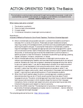 ACTION-ORIENTED TASKS: The Basics  The motivation to communicate is enhanced through having a