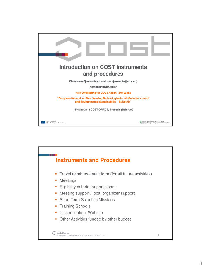 introduction on cost instruments and procedures