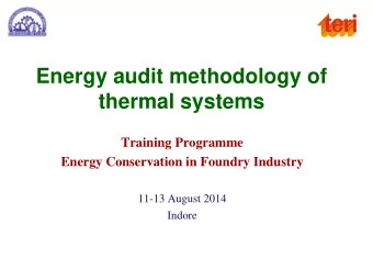 thermal systems  Training Programme  Energy Conservation in Foundry Industry  11-13 August 2014